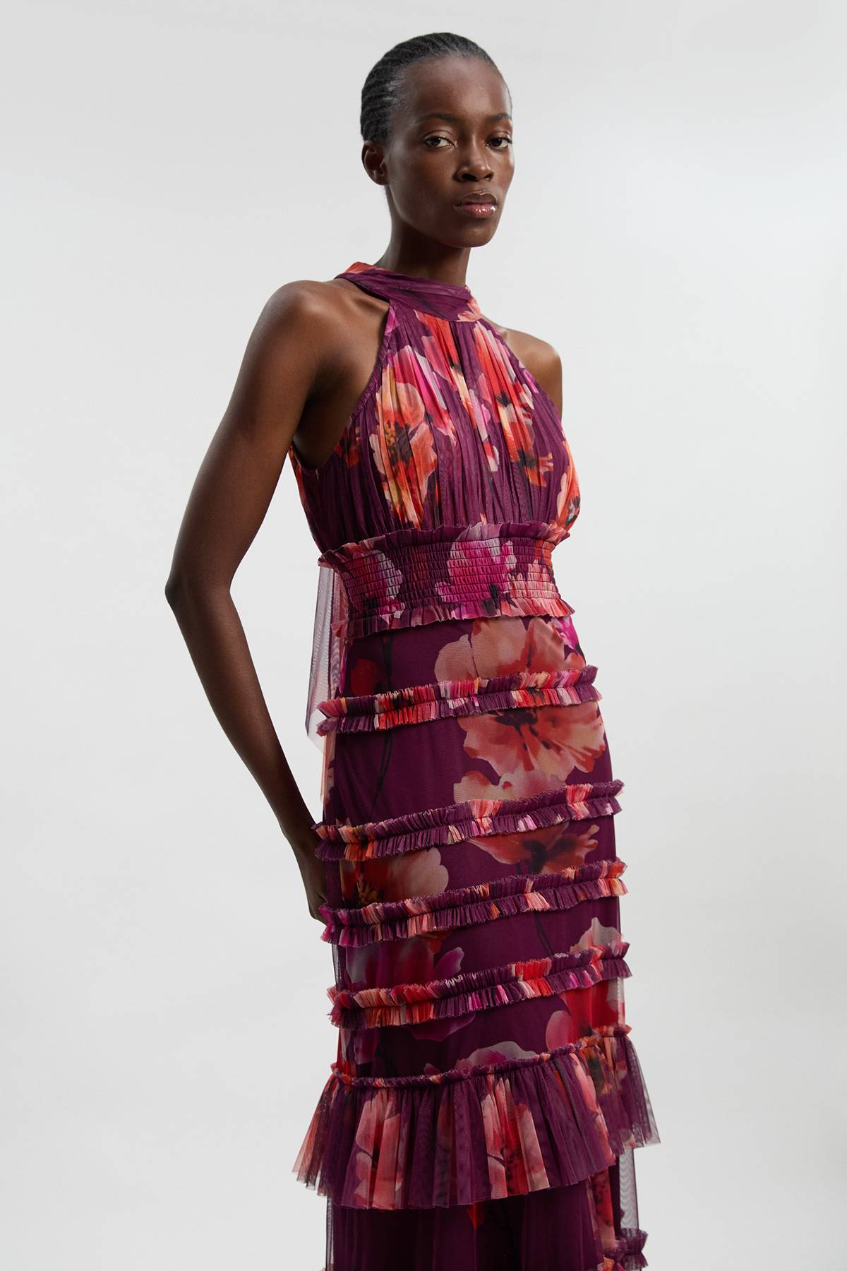 KarenMillen Robe Maxi Tissée En Tulle Fleuri Avec Col Licou