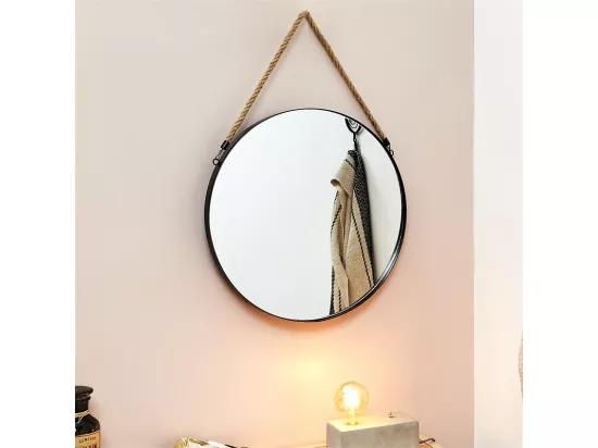 Miroir Rond Noir Anse Jonc 50cm