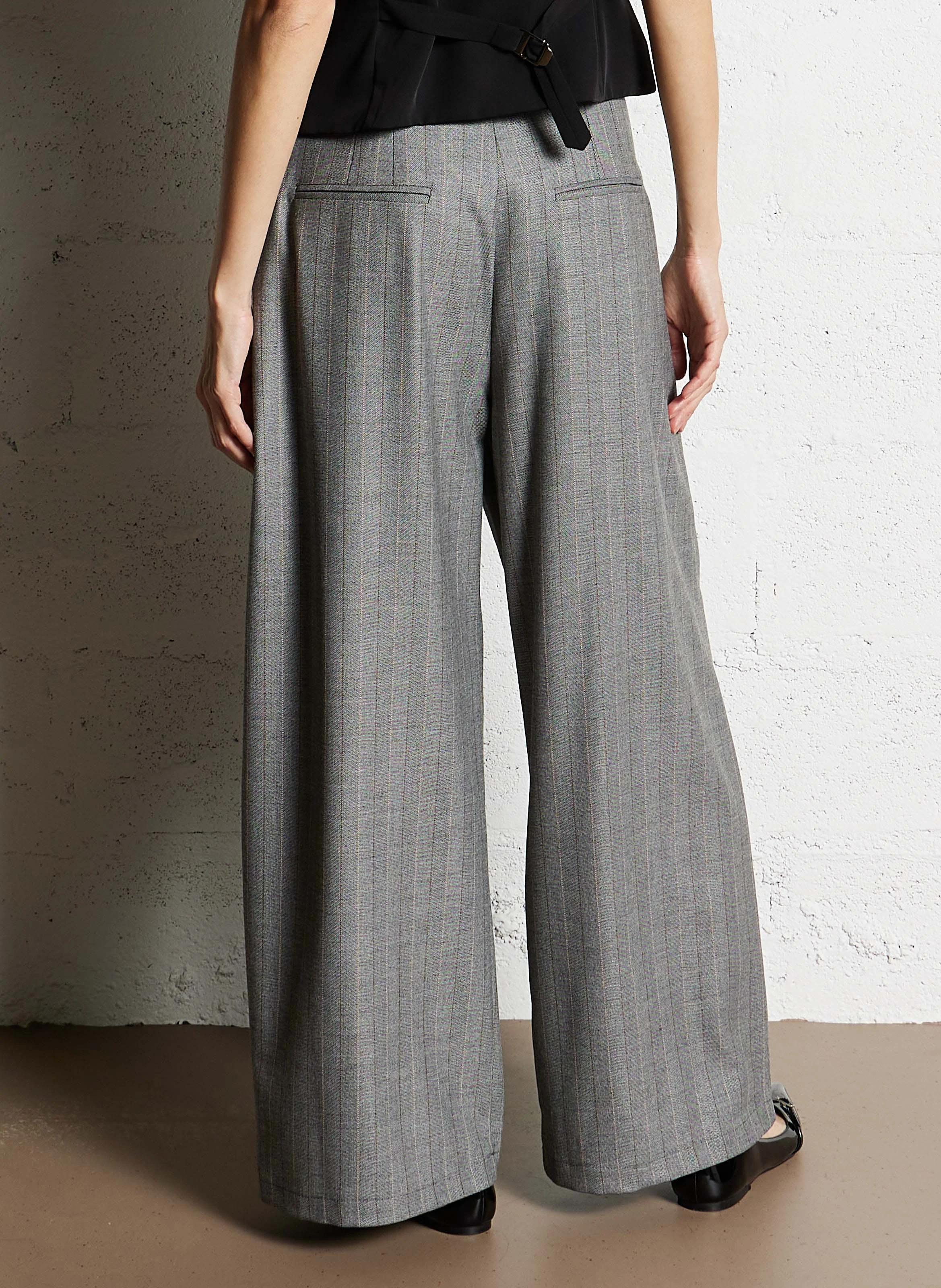 Pantalon large taille haute rayé| Noir