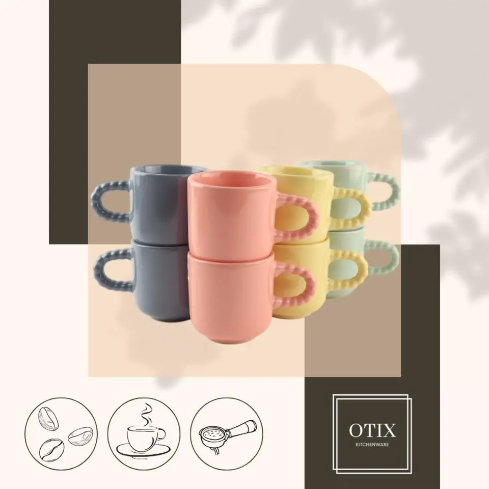 OTIX Espresso Kopjes Koffiekopjes Set van 8 Koffietassen 120 ml Aardewerk