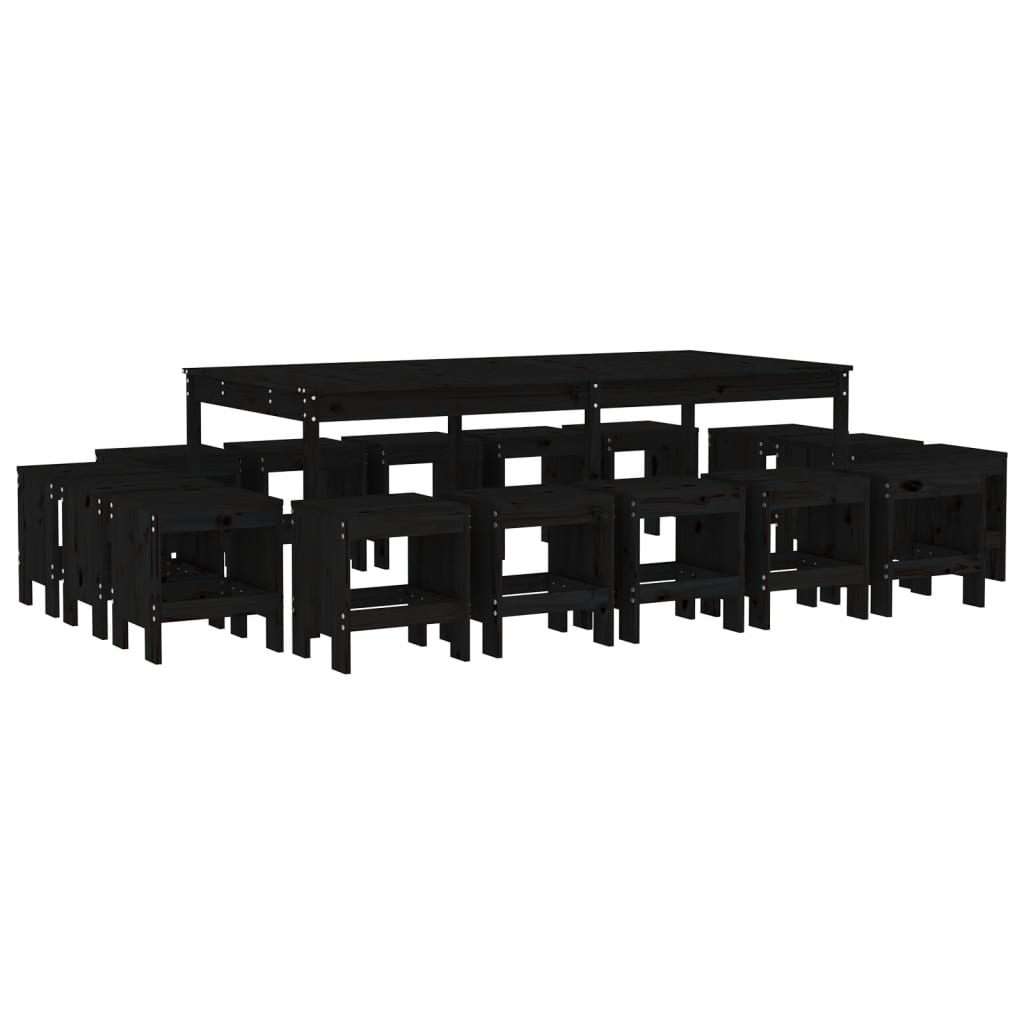 Ensemble à dîner de jardin 17 pcs noir bois massif de pin