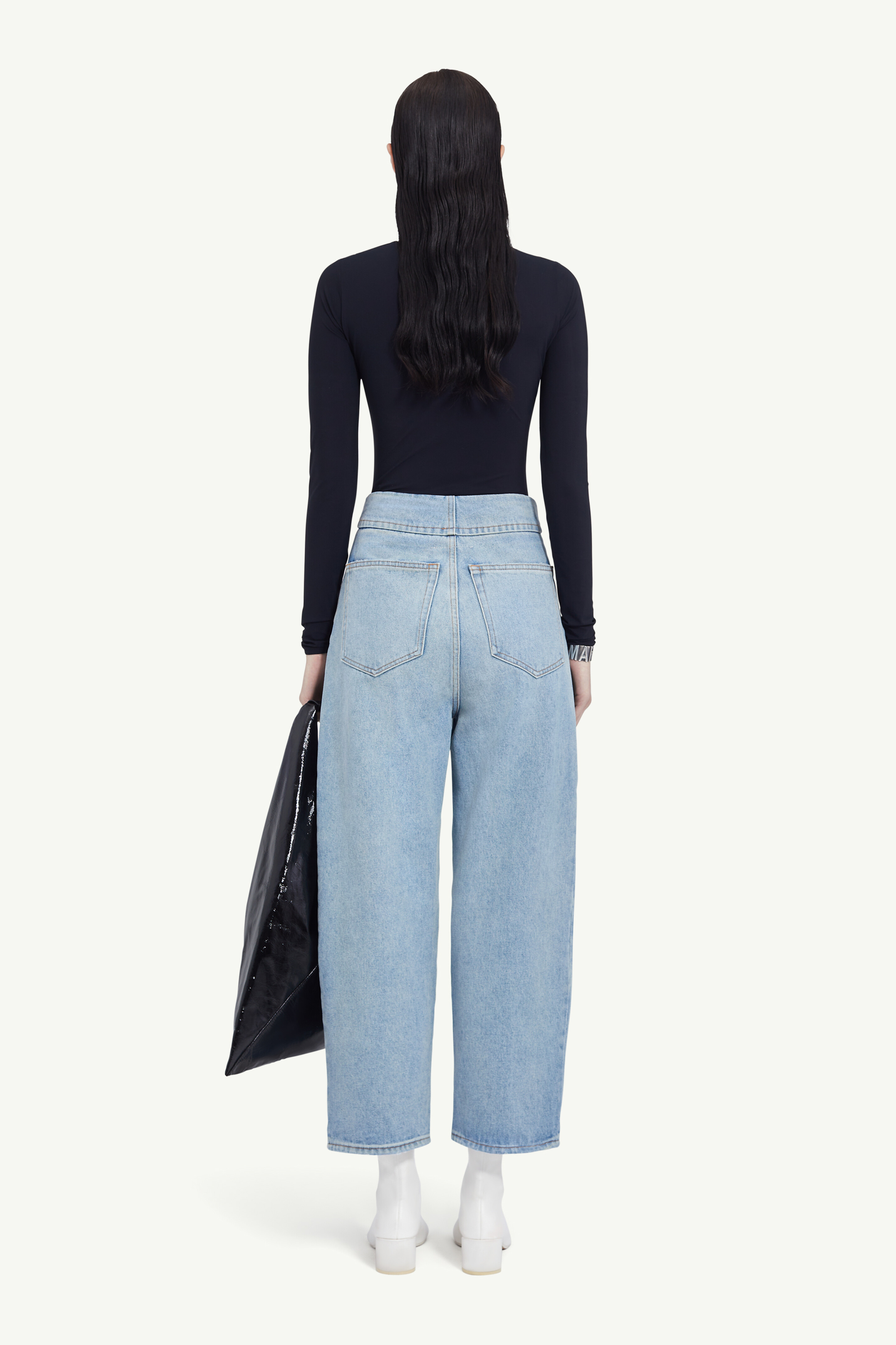 Jean cropped taille mi-haute pour femme
