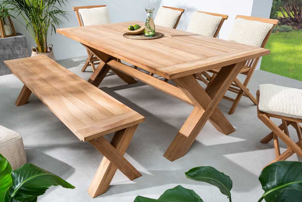 Massive Gartenbank EMPIRE TEAK 160cm natur Teakholz Outdoor-Sitzbank wetterfest