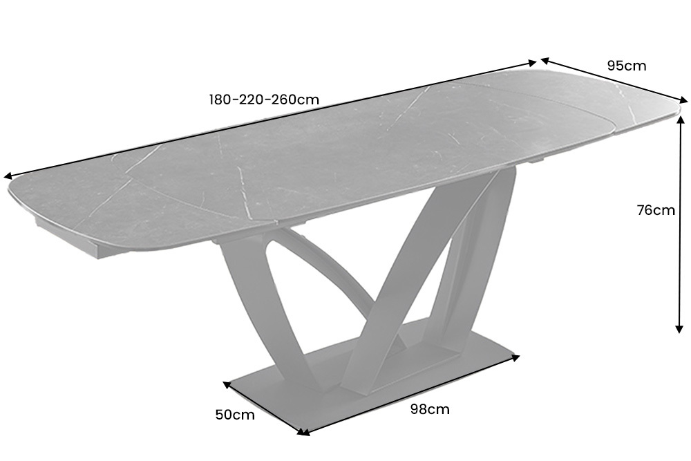 Ausziehbarer Esstisch PAPILLON 180-260cm graphit Keramik Marmor schwarz Metall