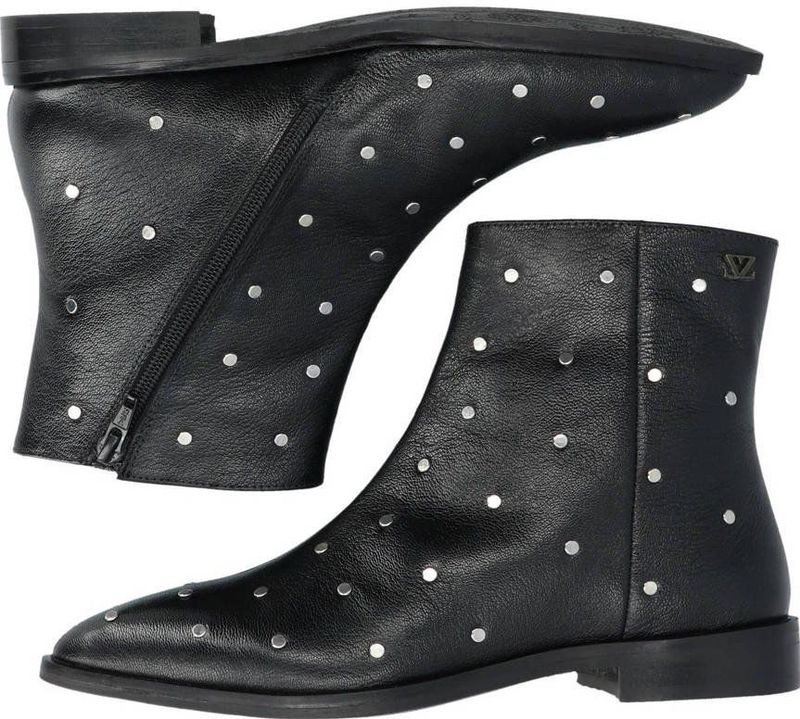 Lazamani - Enkellaarsjes - Zwart - Leren - Met Studs