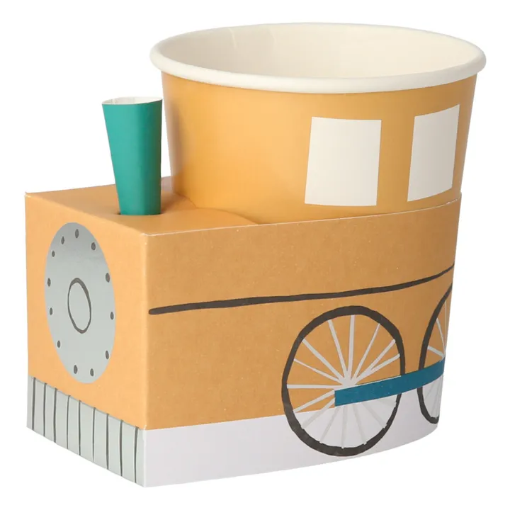 Meri Meri Gobelets en carton train en 6 couleurs - Set de 8 | Vert kaki