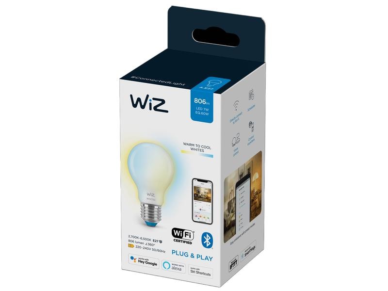 WiZ Leuchtmittel 7W (60W) E27 A60 Tunable White Einzelpack Smartes Leuchtmittel, steuerbar über Bluetooth, Matter, WLAN