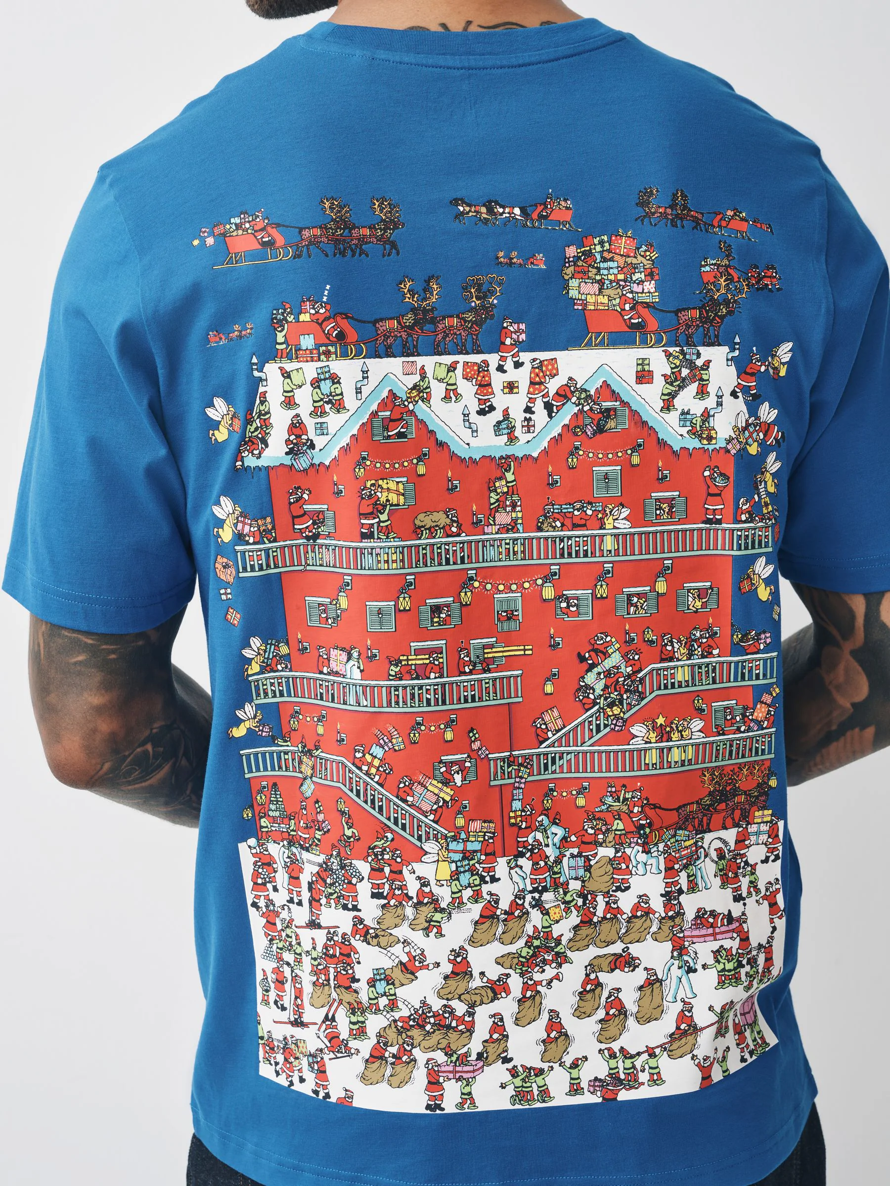 Blauwe Waar is Wally - Normale Pasvorm - Kerstmis T-shirt met grafische print
