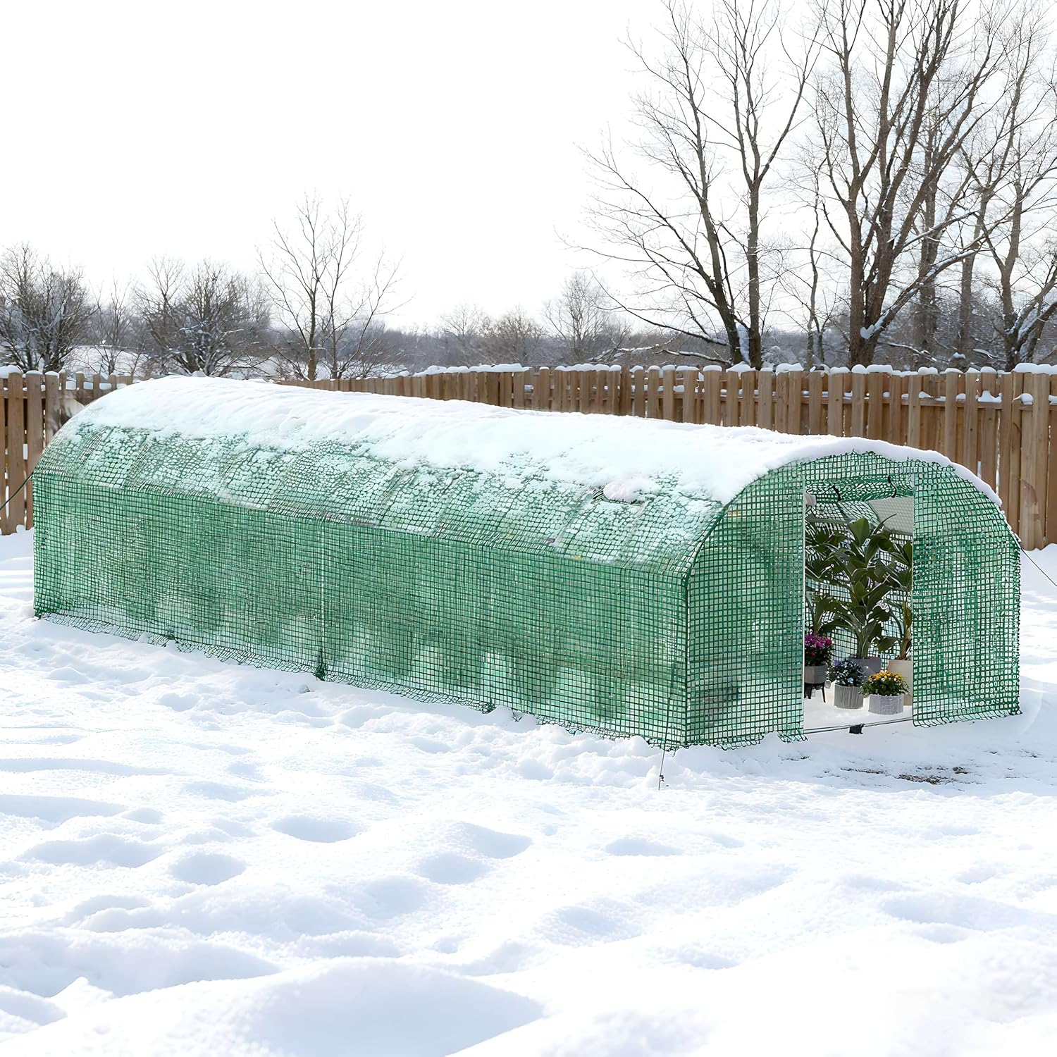 24㎡ Frostschutz Gartengewächshäuser aus Stahl Rahmen 3x8x2m HDPE Foliengewächshaus mit 8 Insektenschutzgitter Fenster & Tür Begehbares Gewächshaus Garten Überwinterungszelt für Pflanzen