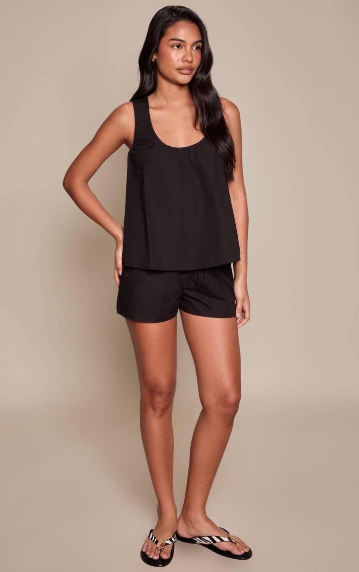 Noir Short En Coton À Taille Élastiquée