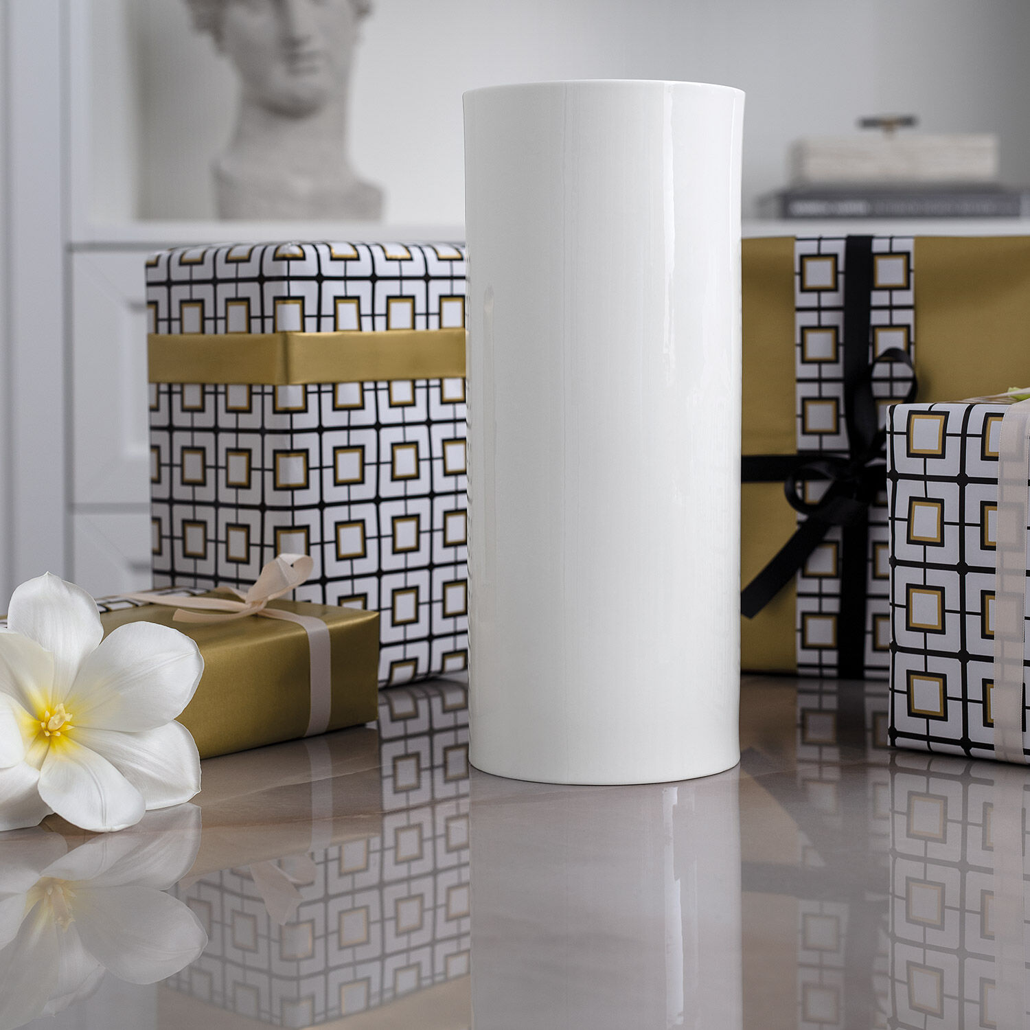 MetroChic Vase White, 5.2'' x 12'', Premium Bone Porcelain