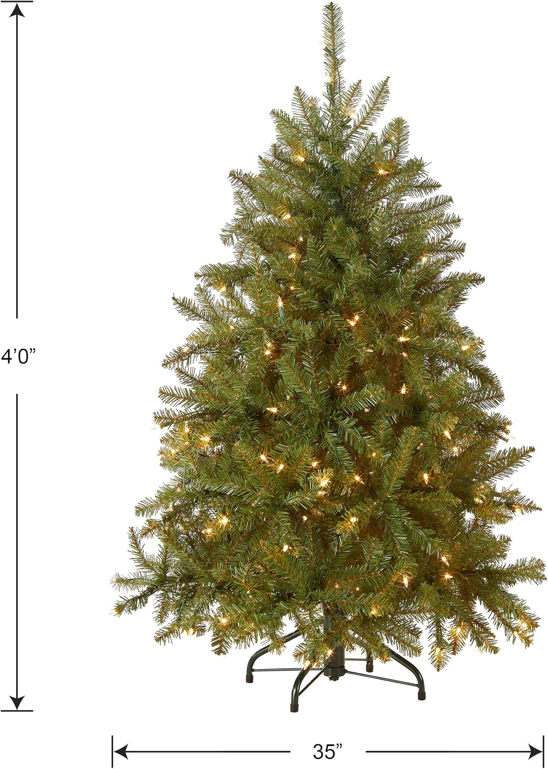 National Tree Company Pre-Lit Artificial Mini Christmas Tree, Green, Dunhill Fir, White Lights, Includes Stand, 4 Feet