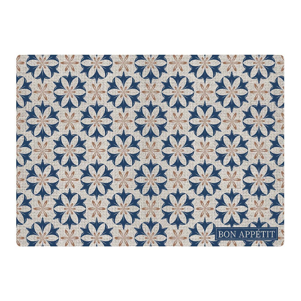 Set de table rosace en jute bleu blanc 42x30cm