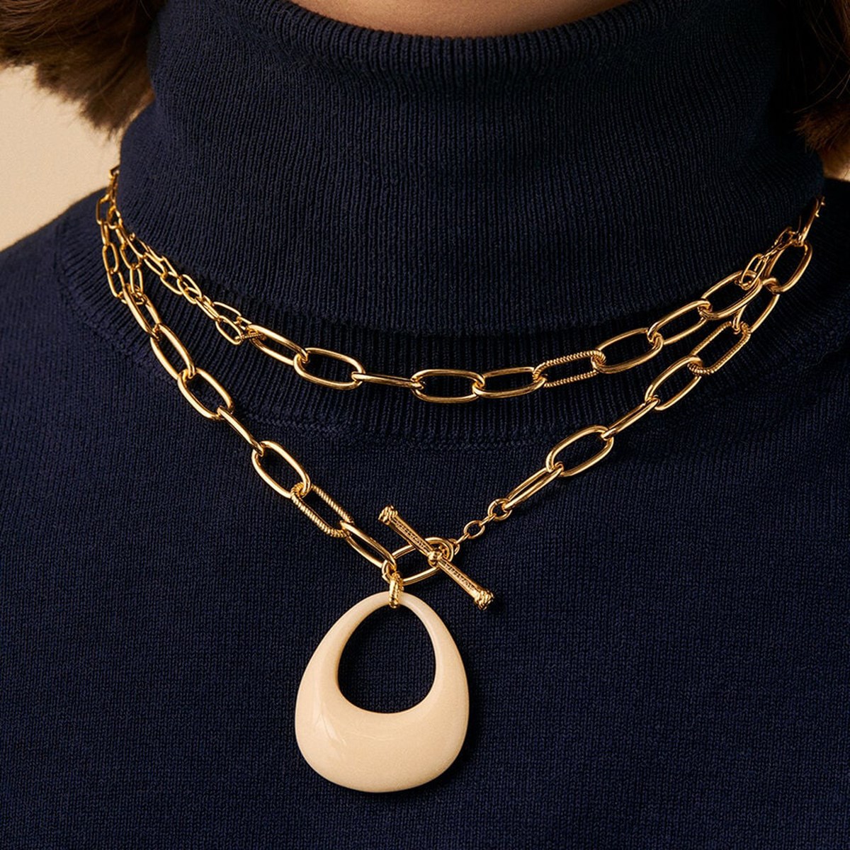Collier long Agatha Brigitte doré et ivoire