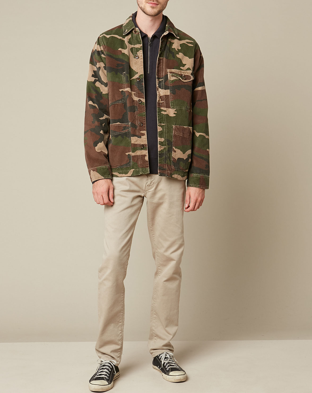 Hartford Veste en Velours côtelé Sherpa camo print marron/kaki/beige
