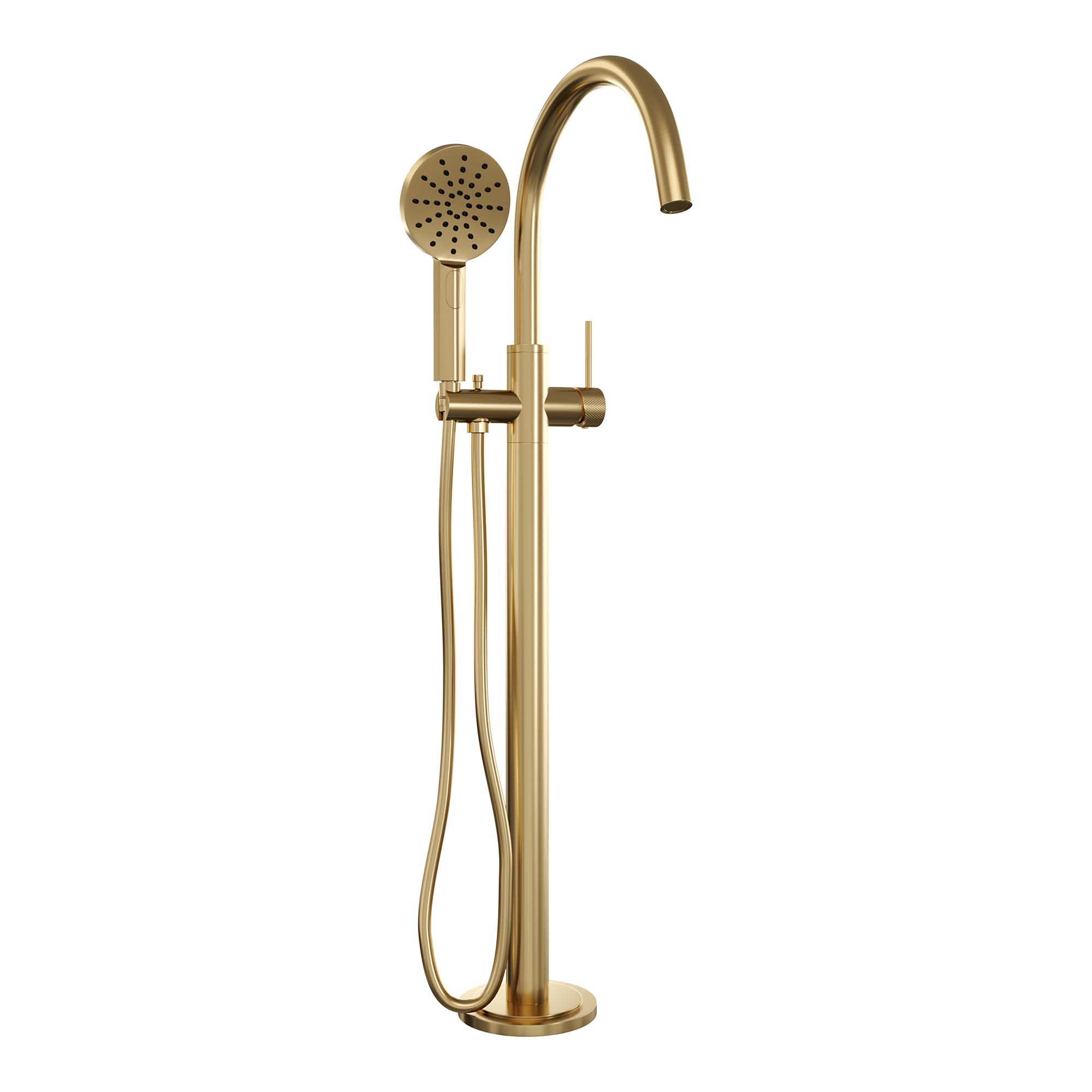 Brauer Gold Carving vrijstaande badmengkraan met 3 standen handdouche geborsteld messing PVD