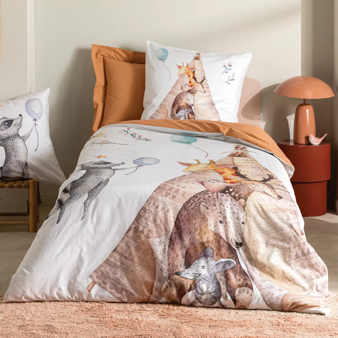 Taie d'oreiller carrée enfant percale de coton ( 65 x 65 cm) Tipi Multicolore