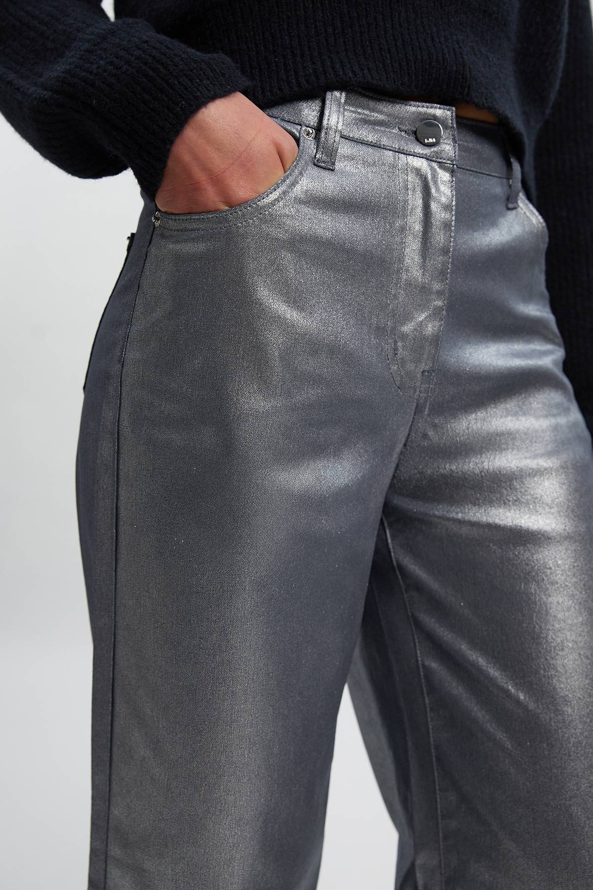 KarenMillen Jean Large à Revêtement Métallisé en Denim Petite