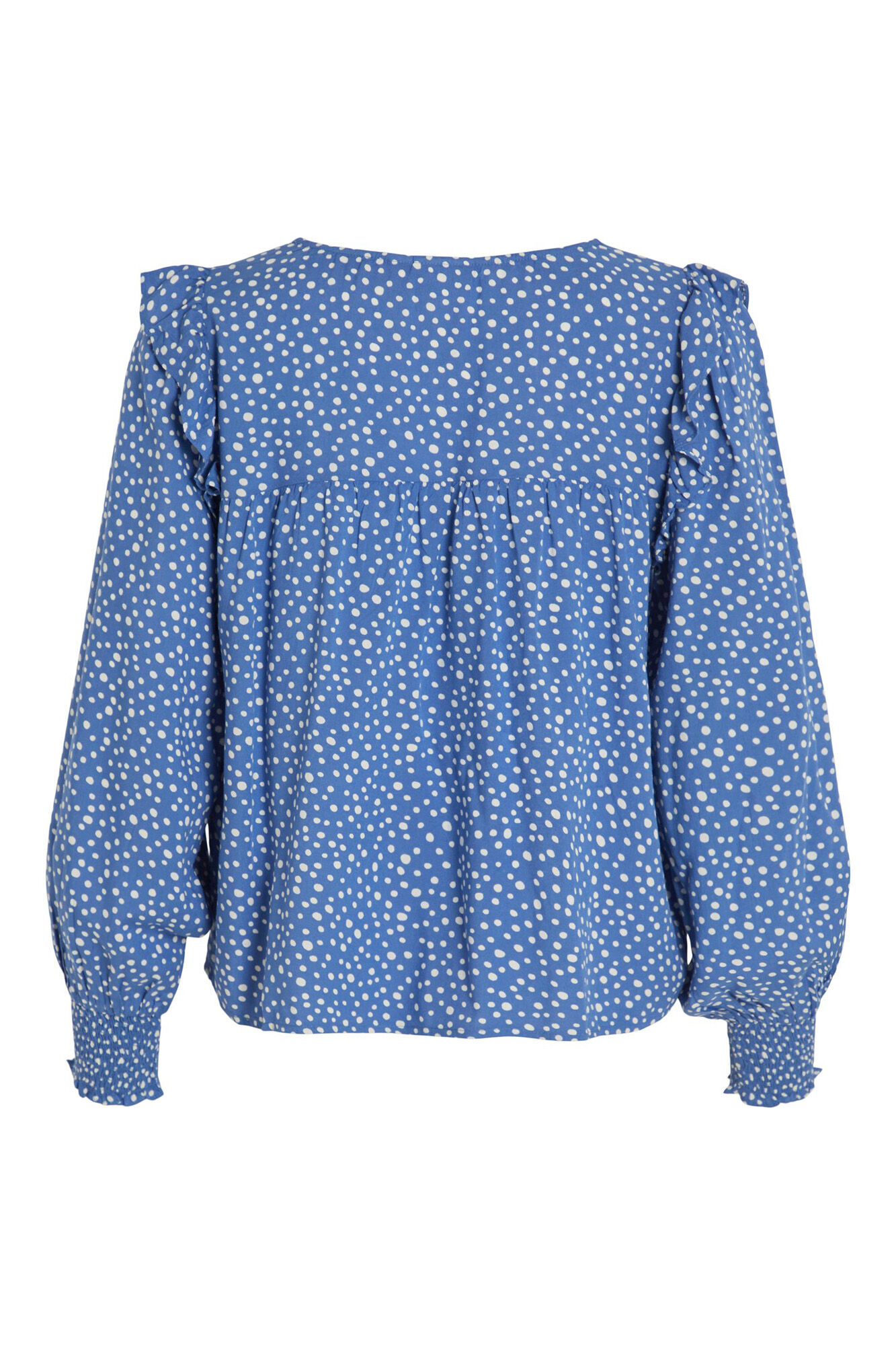 Blusa de manga comprida com detalhe de babado - Azul