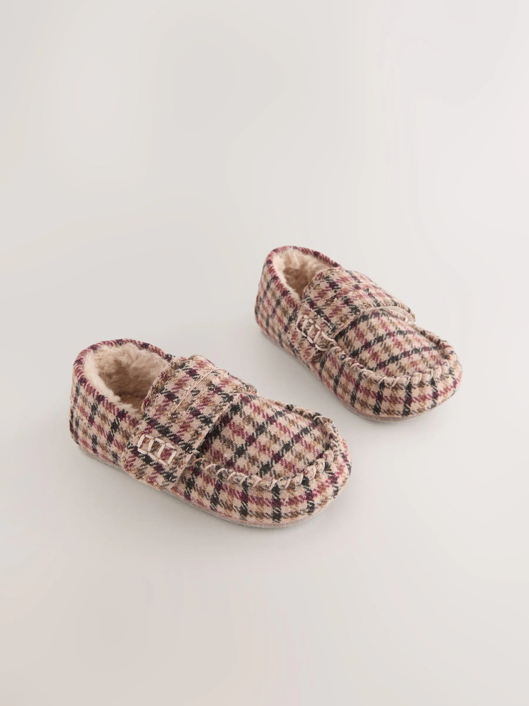 Bruin met ruiten - Mocassin-pantoffels met klittenbandsluiting