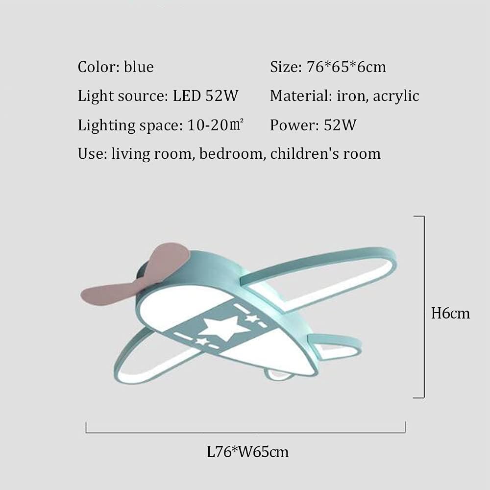 Flugzeug Rakete Deckenleuchte Sterne Kinderleuchten Acryl Deckenlampe Beleuchtung Ultradünn LED Dimmbare Energiesparende Lampe Babyzimmer Schlafzimmer Wohnzimmer Kinderzimmer Cartoon Lichter,Blau,76cm