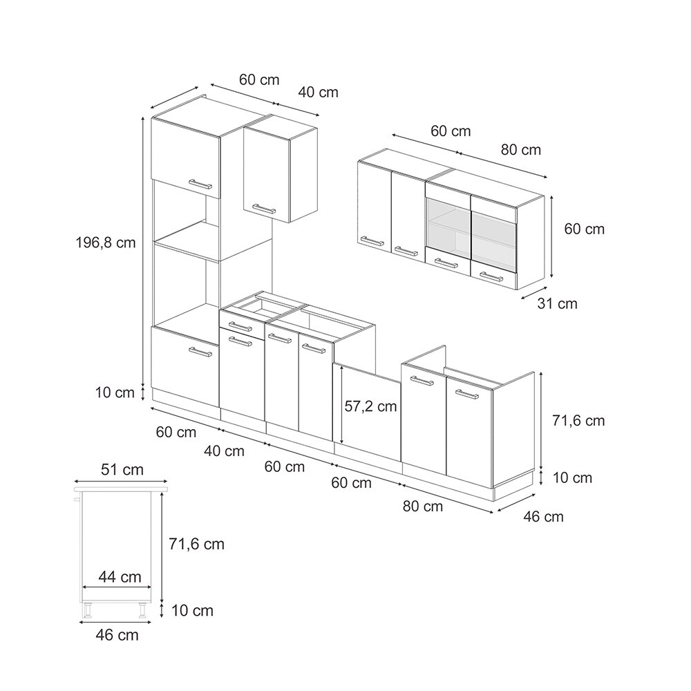 VICCO KÜCHE R-LINE 300CM KÜCHENZEILE KÜCHENBLOCK EINBAU ROT BORDEAUX HOCHGLANZ