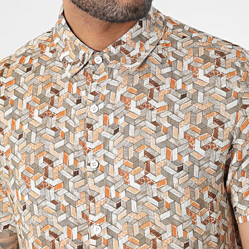 Chemise Manches Courtes Beige Gris Orange