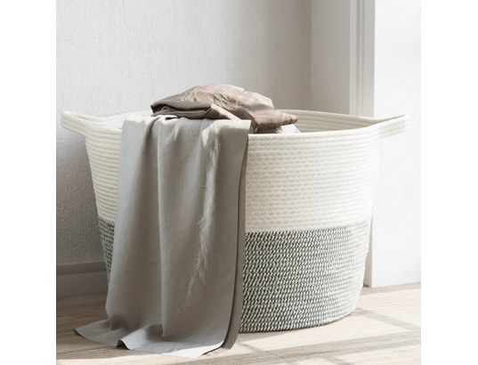 VIDAXL - Panier à linge gris et blanc ø60x36 cm coton