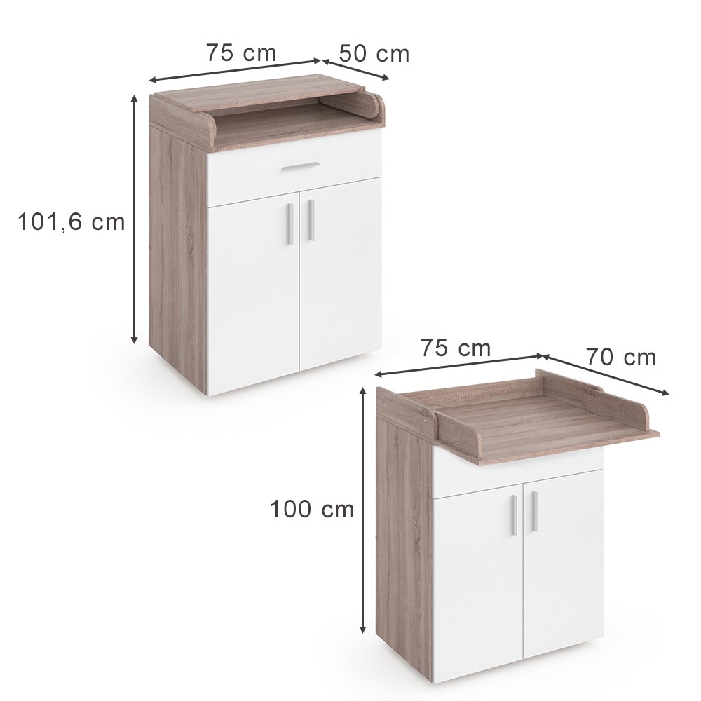 Vicco Wickeltisch Wickelkommode Wickelschrank Lena Weiß Sonoma Wickelaufsatz Schublade