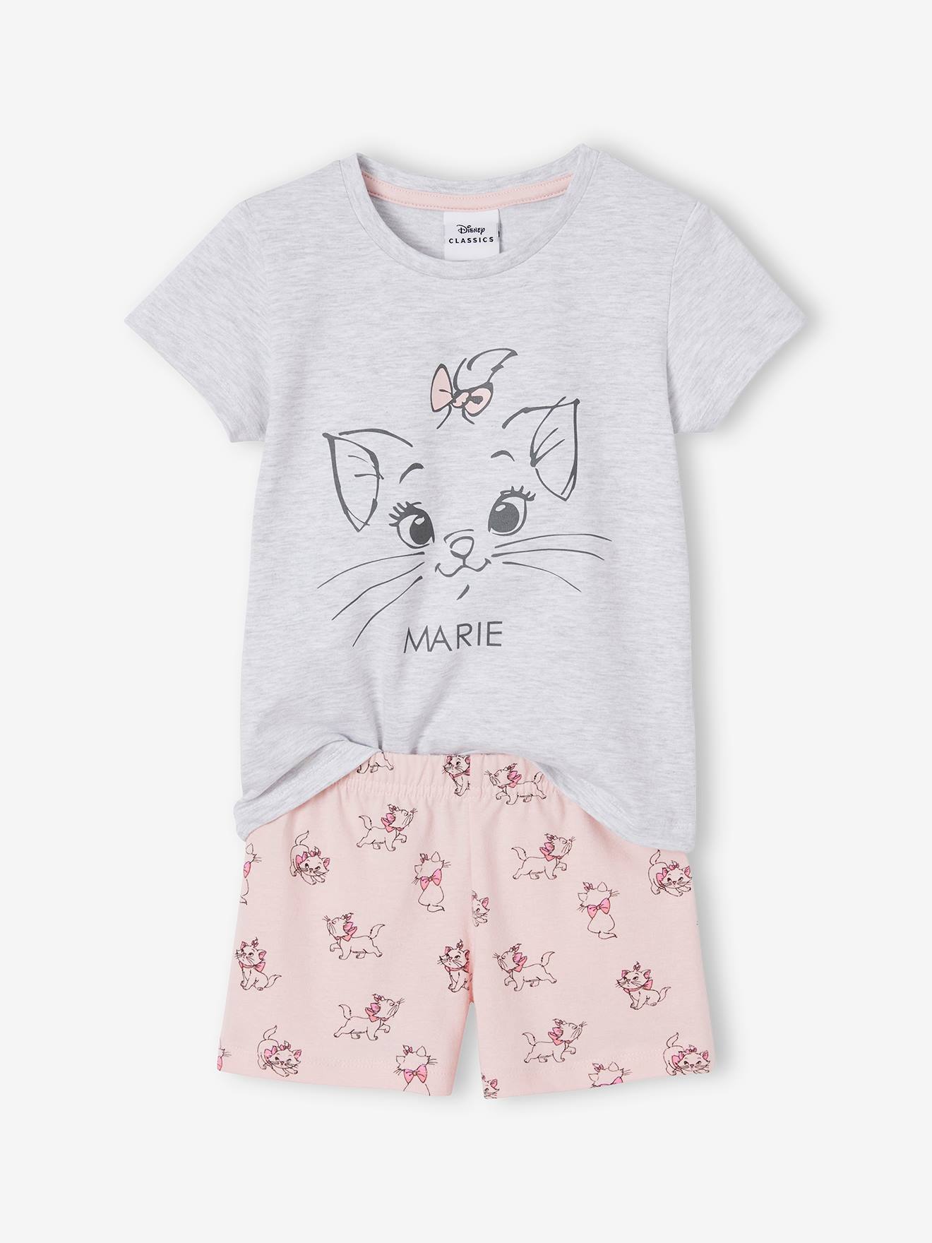 Pijama infantil DS® Marie Aristocats rosa com estampa e shorts.