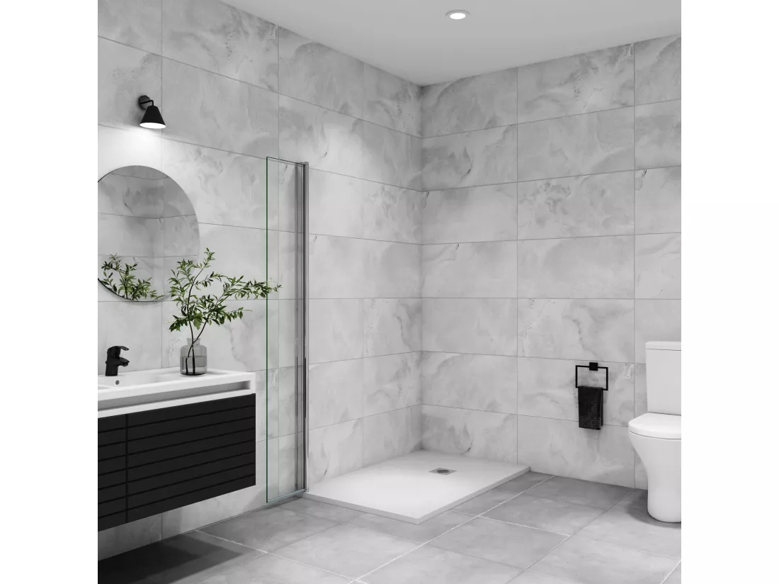 Paroi de douche italienne pivotante 55x200cm, paroi de douche retour pivotant mural en verre 6mm anticalcaire, profilé chromé