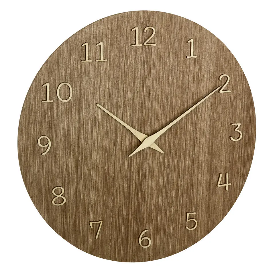 TFA Wandklok - donker naturel hout - hout - D30 cm
