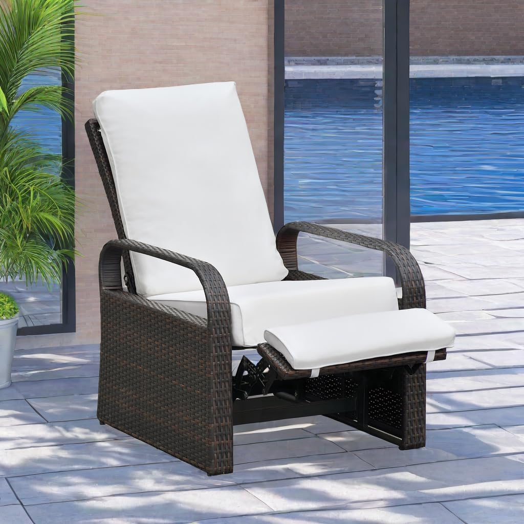 ART TO REAL ATR Gartensessel Outdoor,Gartenstühle Rattan Liegestuhl aus handgewebtem PE-Geflecht, 3 Positionen Höhenverstellbarer Relaxliege Garten,Wetterfest Aluminiumgestell