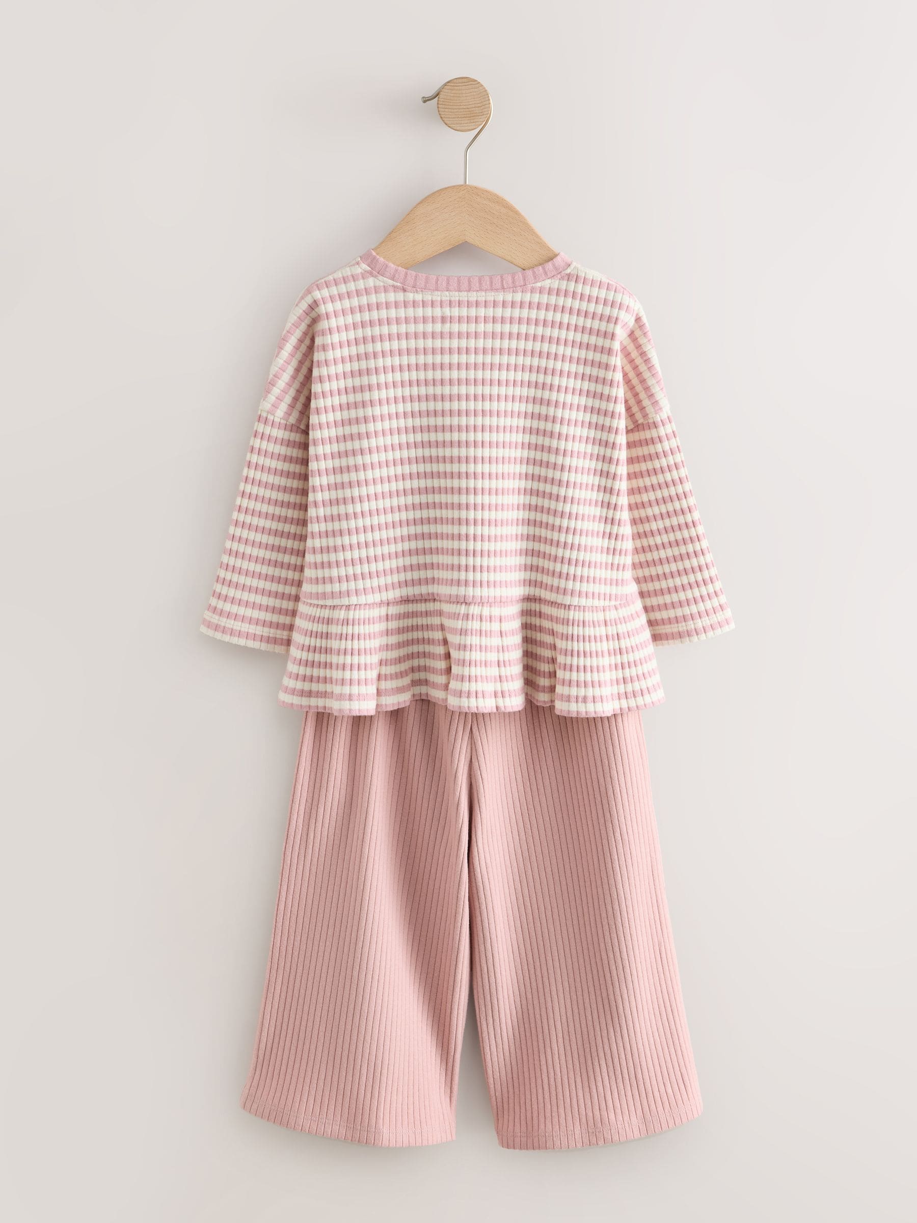 Roze - Set met geribbelde top met lange mouwen en broek met wijde pijpen (3mnd-7jr)