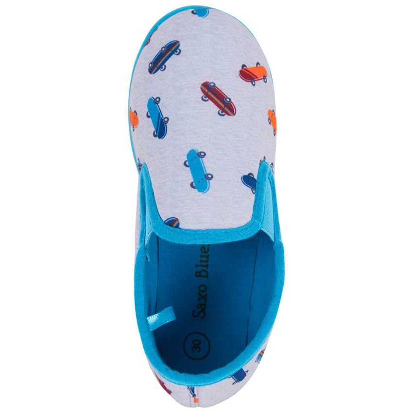 Chaussons bas imprimé skates pour garçon - Gris chiné