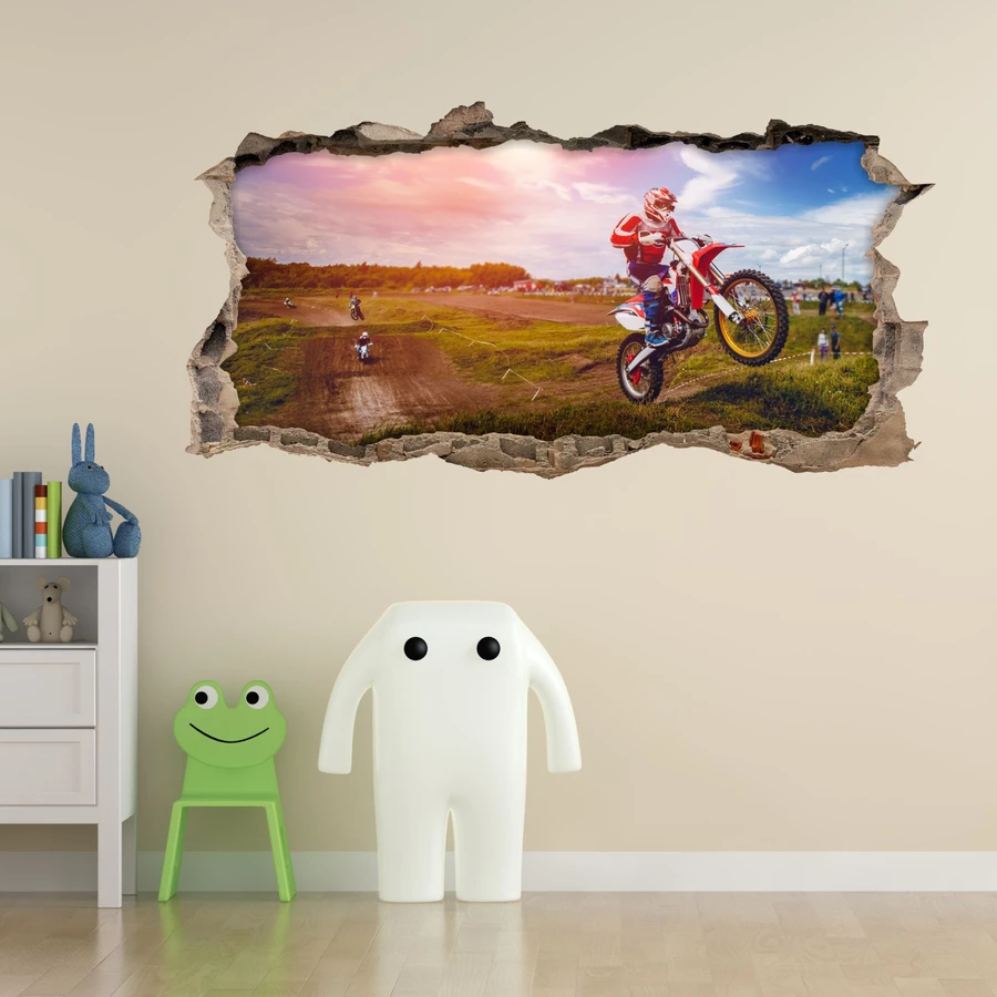 Nikima Wandtattoo 220 Wandtattoo Motocross - Loch in der Wand bunt