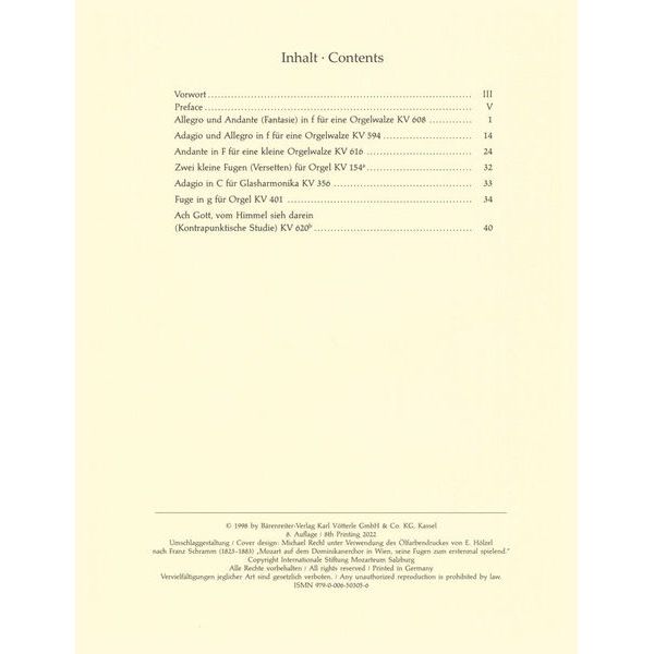 Bärenreiter Mozart Werke for Orgel