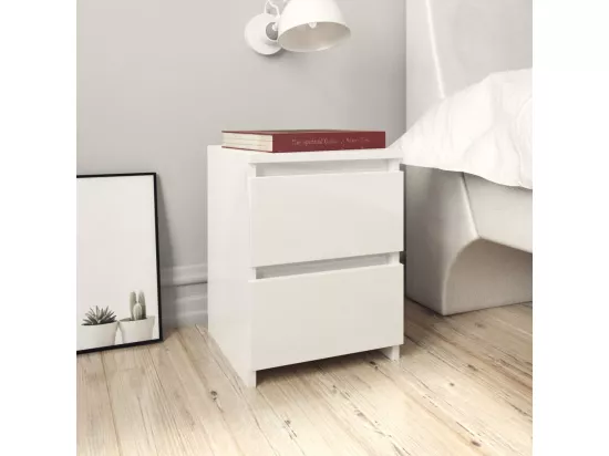 Tables de chevet 2 pcs Blanc brillant Bois d’ingénierie
