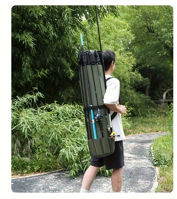 (10L) Angel Tasche Angelruten Organizer Fischer Outdoor Tragetasche mit 5 Rutenhalter - Grün