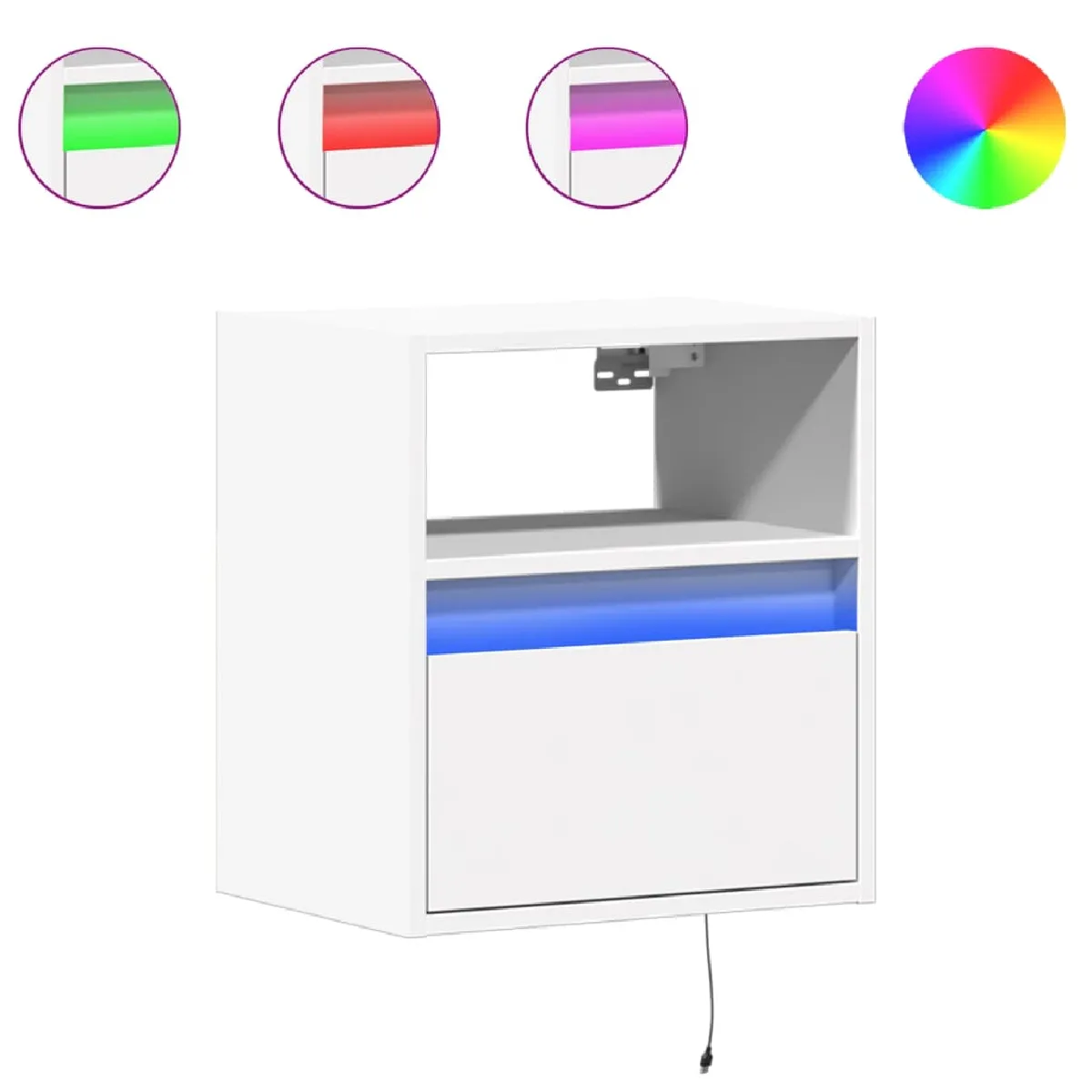 vidaXL Table de chevet murale LED blanc