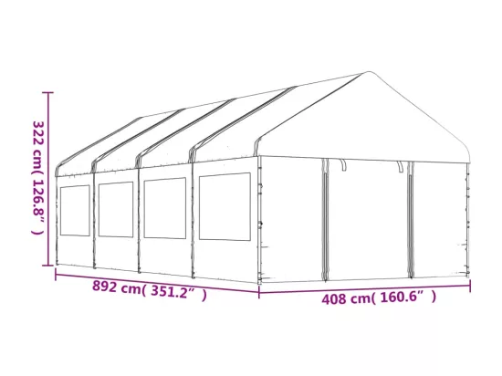 Belvédère avec toit blanc 8,92x4,08x3,22 m polyéthylène
