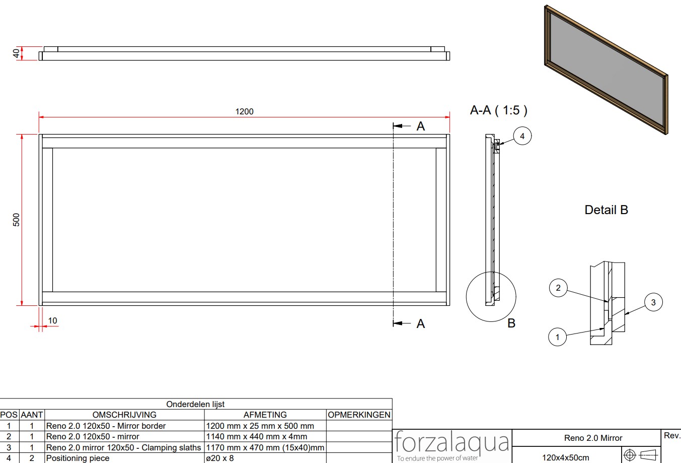 Forzalaqua Reno spiegel 120x50cm havanna