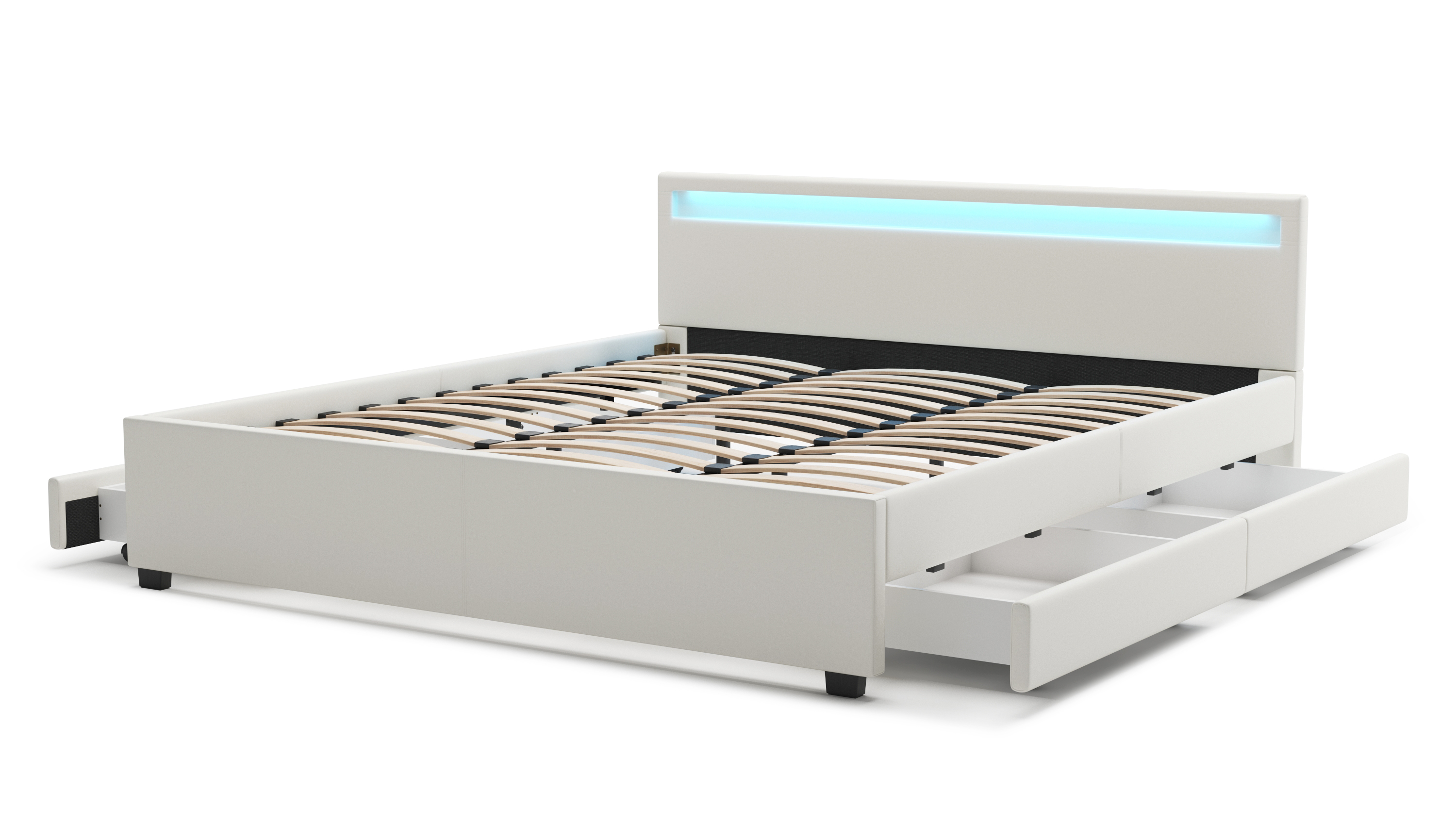 Lederbett LED TRANCE 180 x 200 cm weiss
