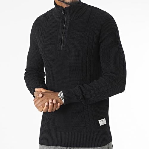 Pull Col Zippé Grid Cable Noir