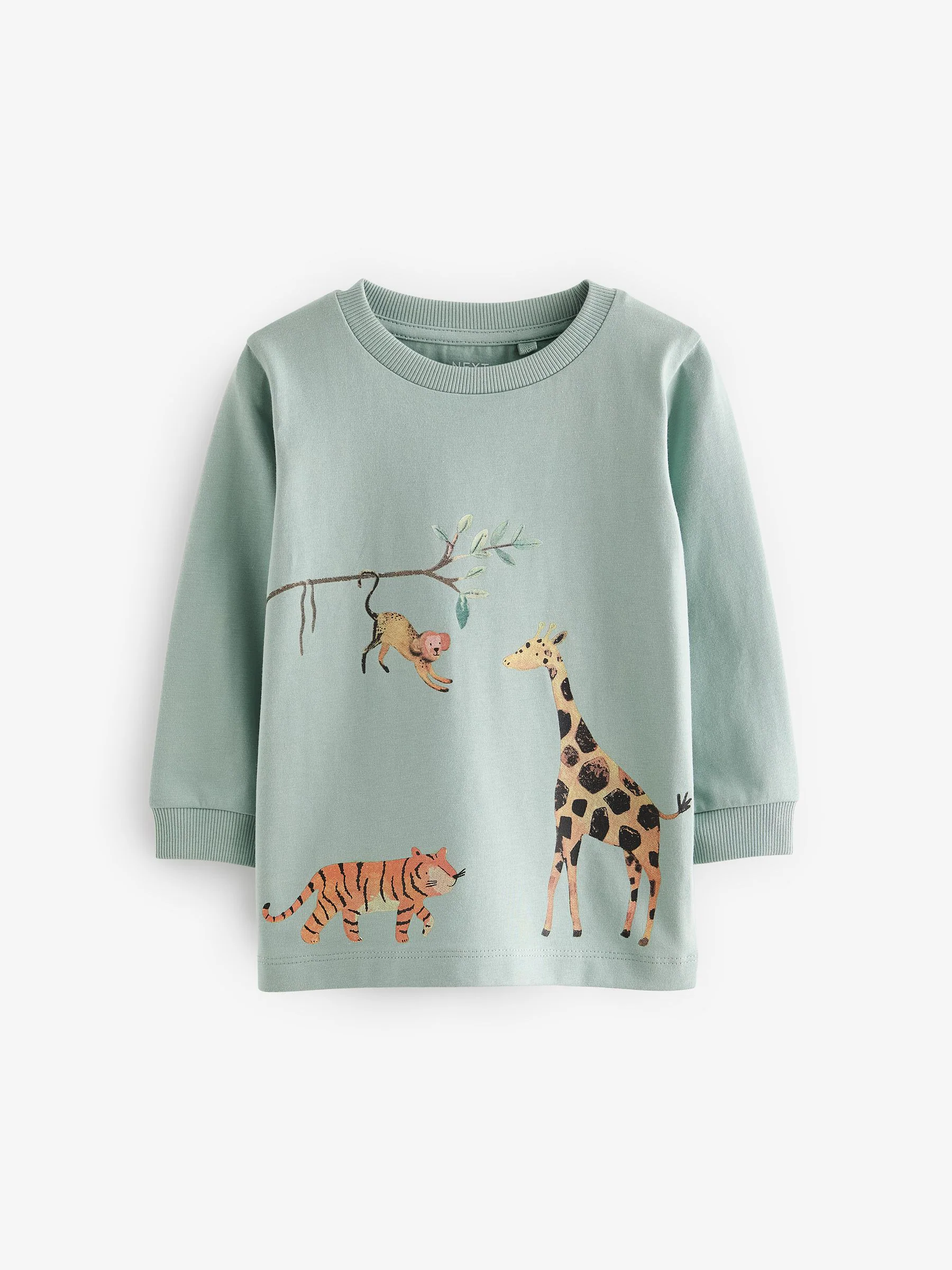 Blauw/geel safari - T-shirts met lange mouwen en dierenfiguurprint verpakking van 3 (3 mnd - 7 jr)