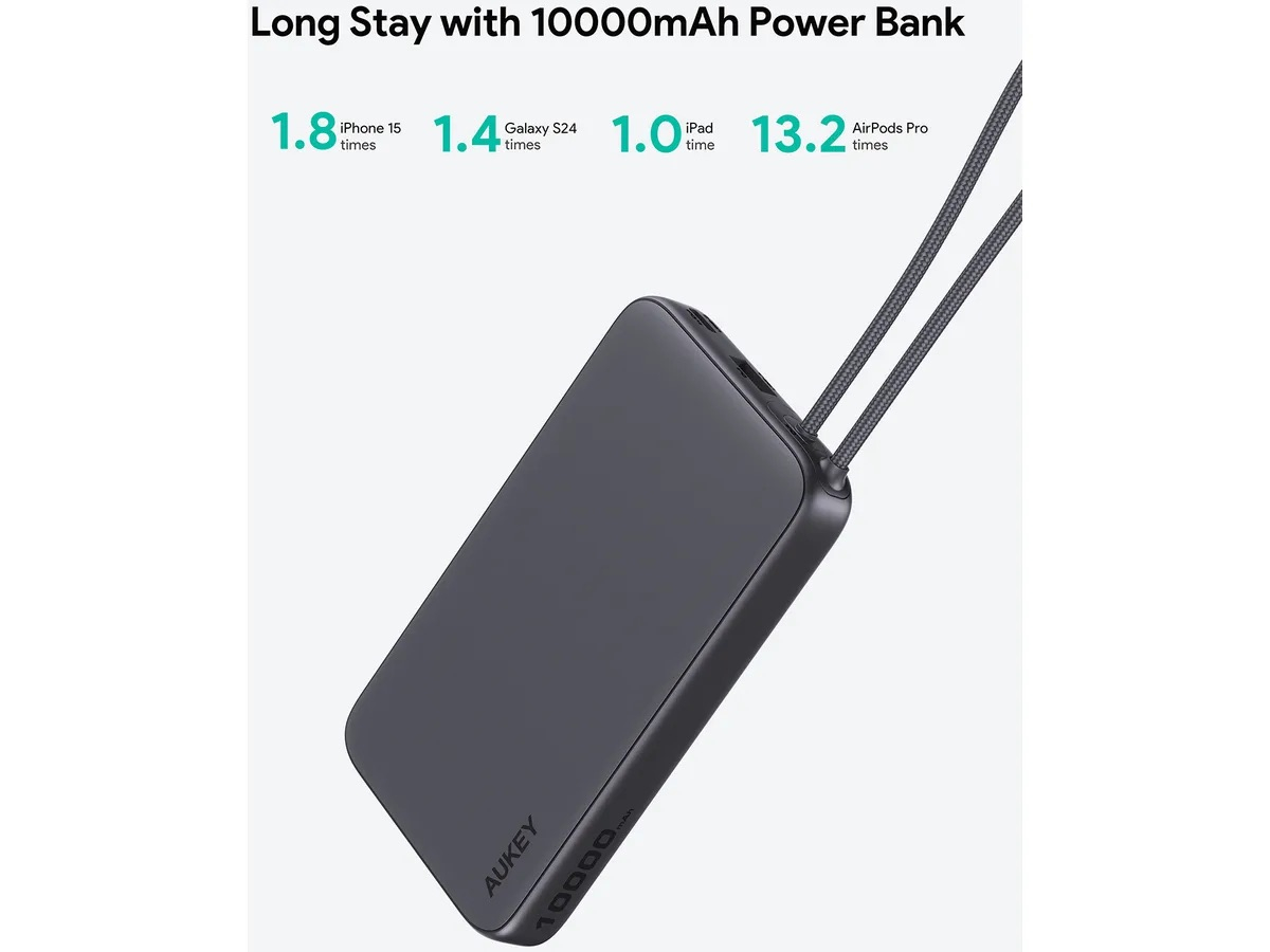 (15W) Spark Sling 10000mAh Powerbank USB C / USB A Ladegerät inkl. USB C Ladekabel Power Delivery (PB-Y53) - Grau