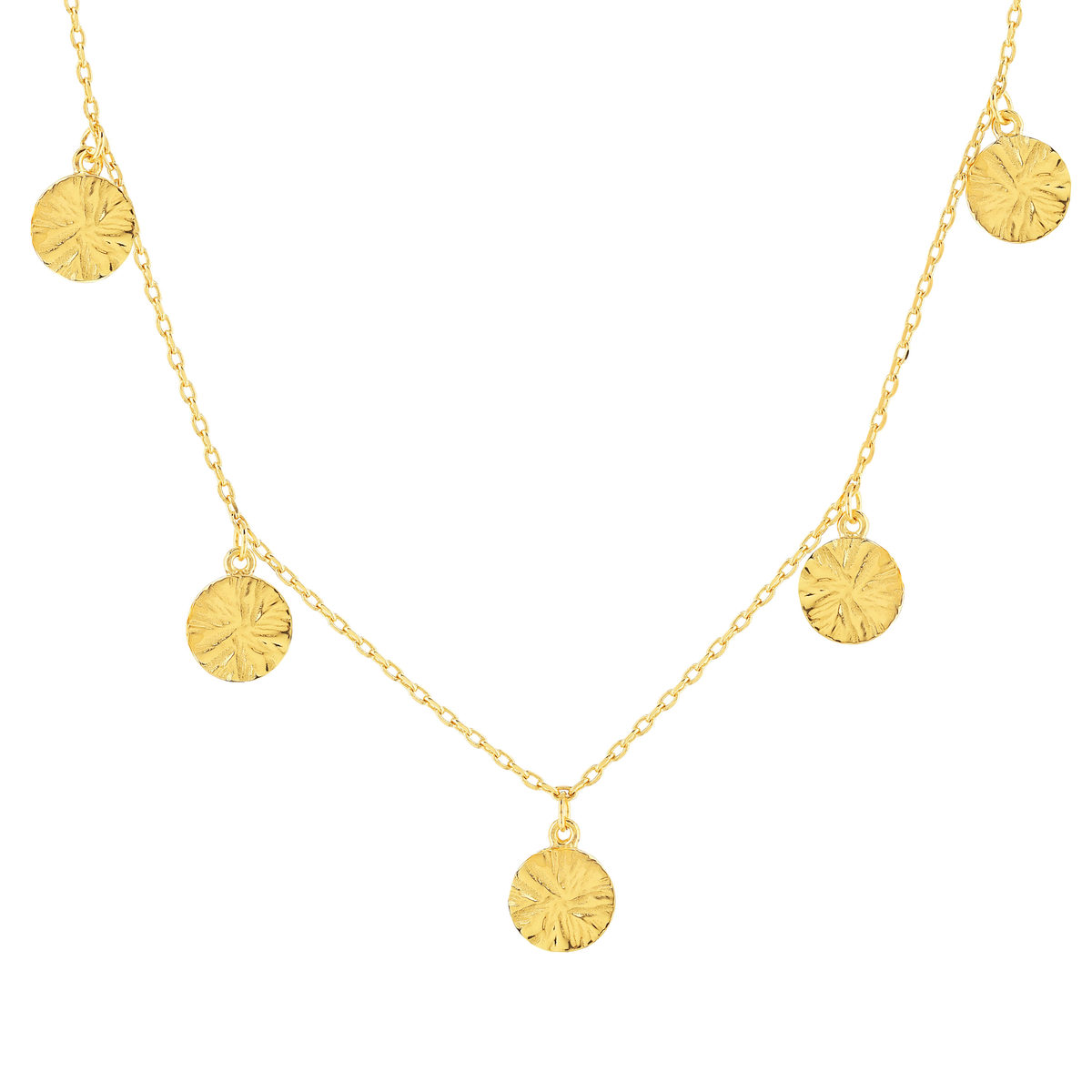 Collier plaqué or pampilles disques martelés 48 cm