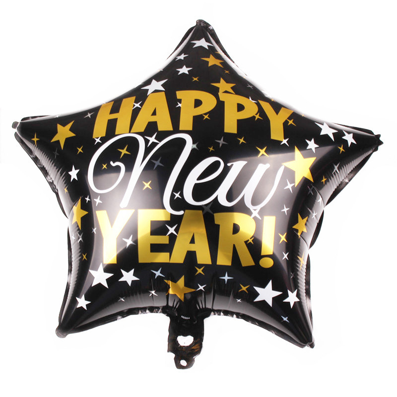 (9-tlg. Set) Silvester Party Deko Luftballon Folien Ballon Happy New Year / Stern - Gold / Schwarz