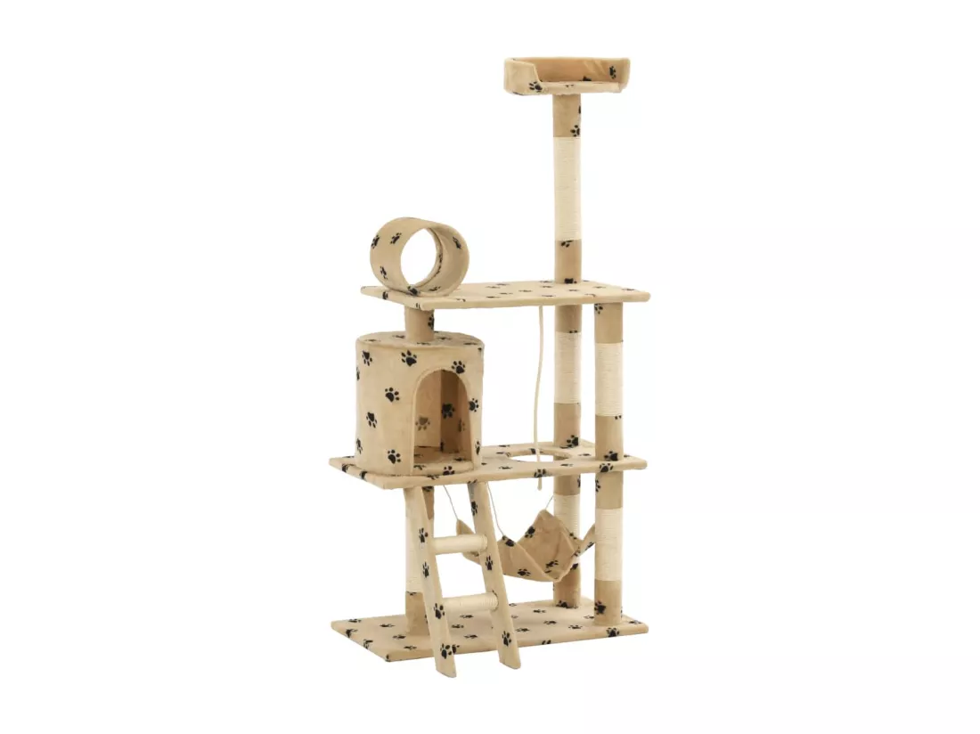Arbre à chat avec griffoir en sisal 140cm Beige Motif de pattes