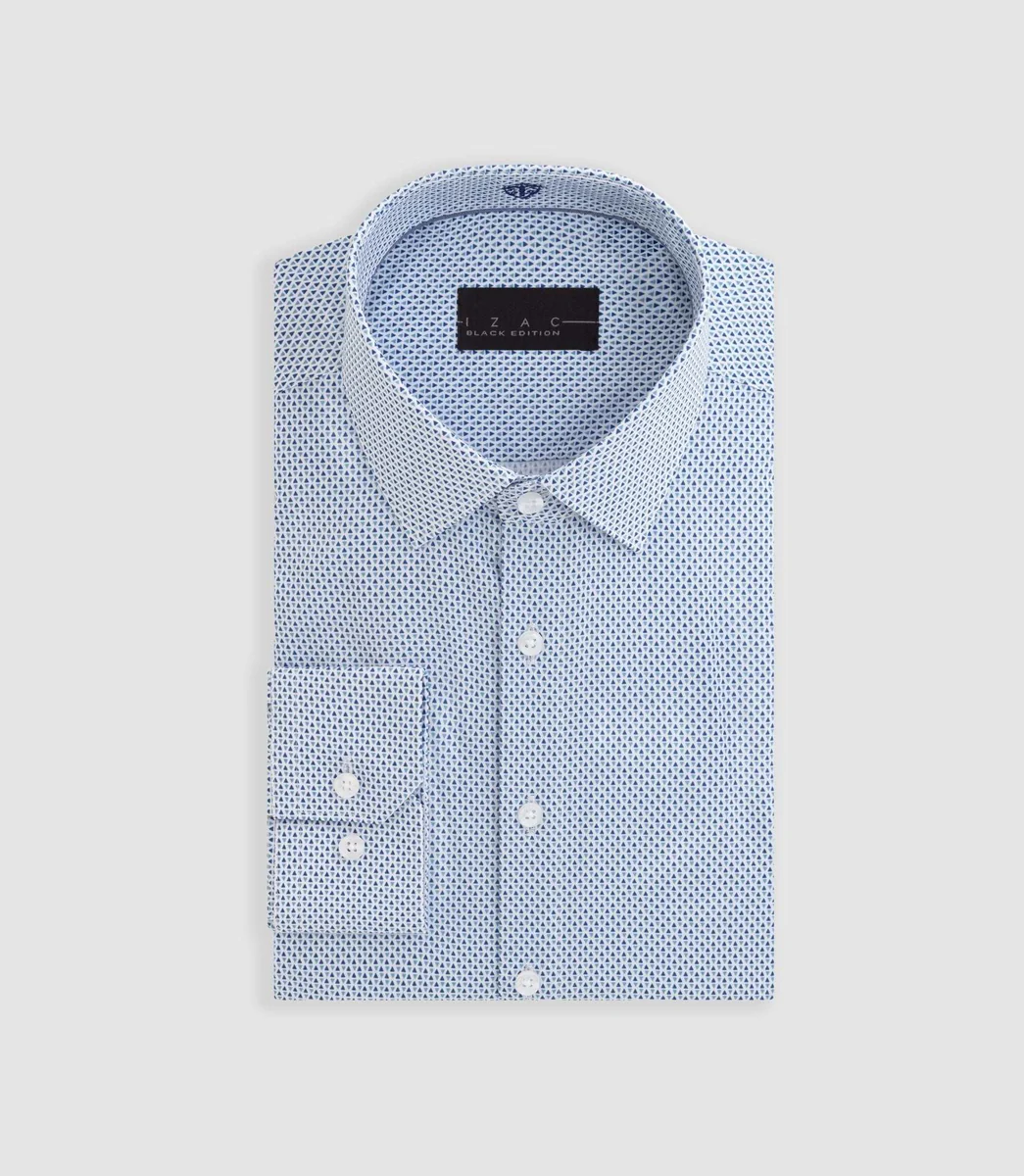 Chemise à imprimé micro motif bleu 